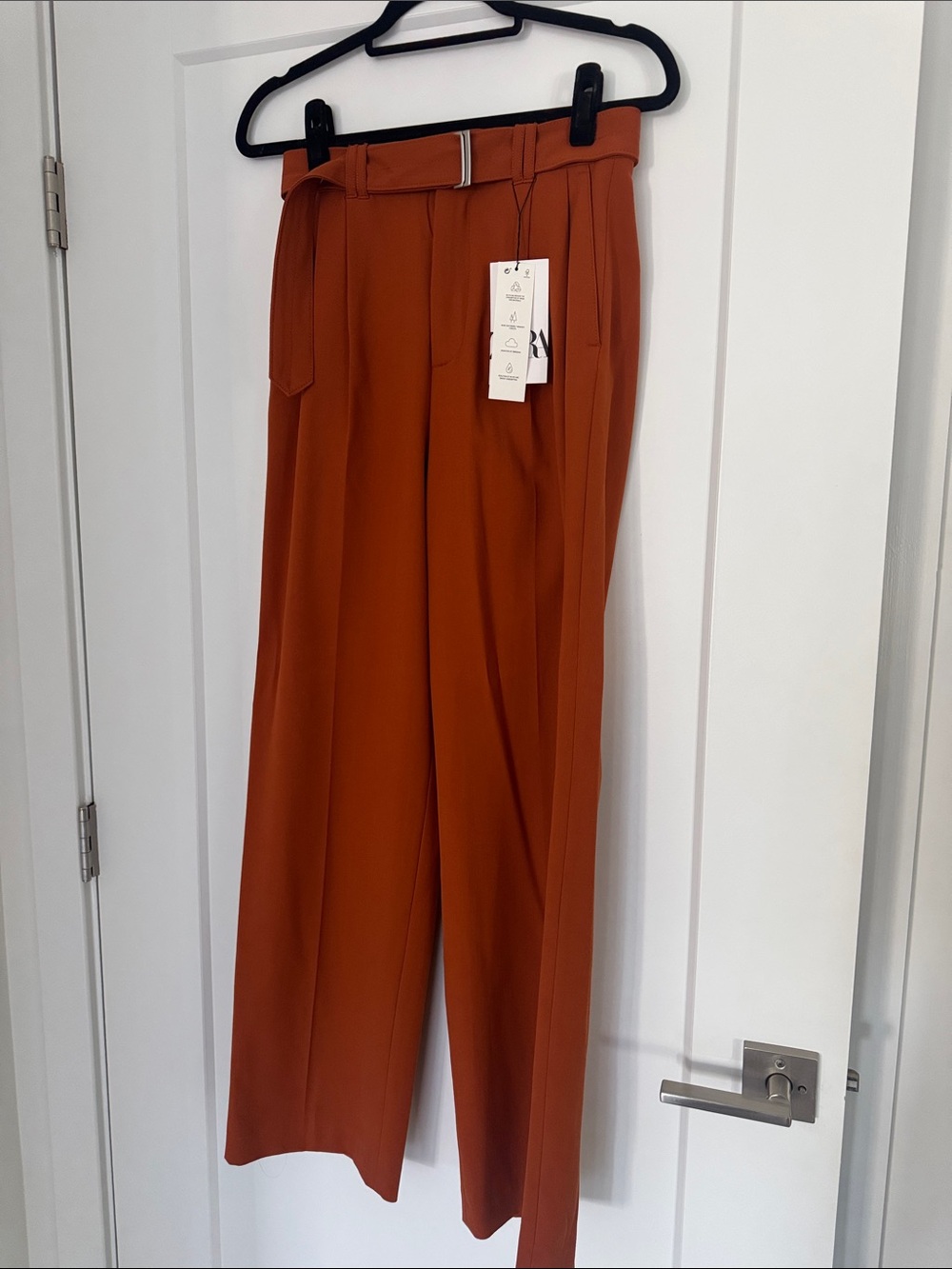 Zara Wide-Leg Belted Trousers in Rust Orange